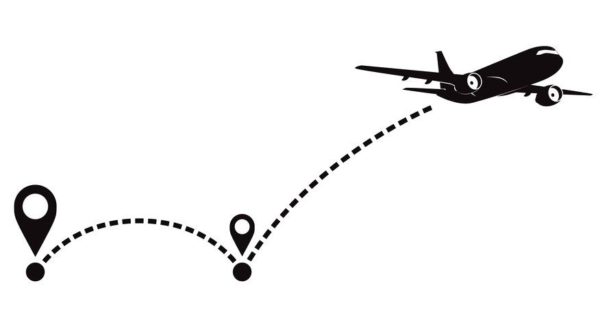 illustration of airplane traveling to multiple map points.